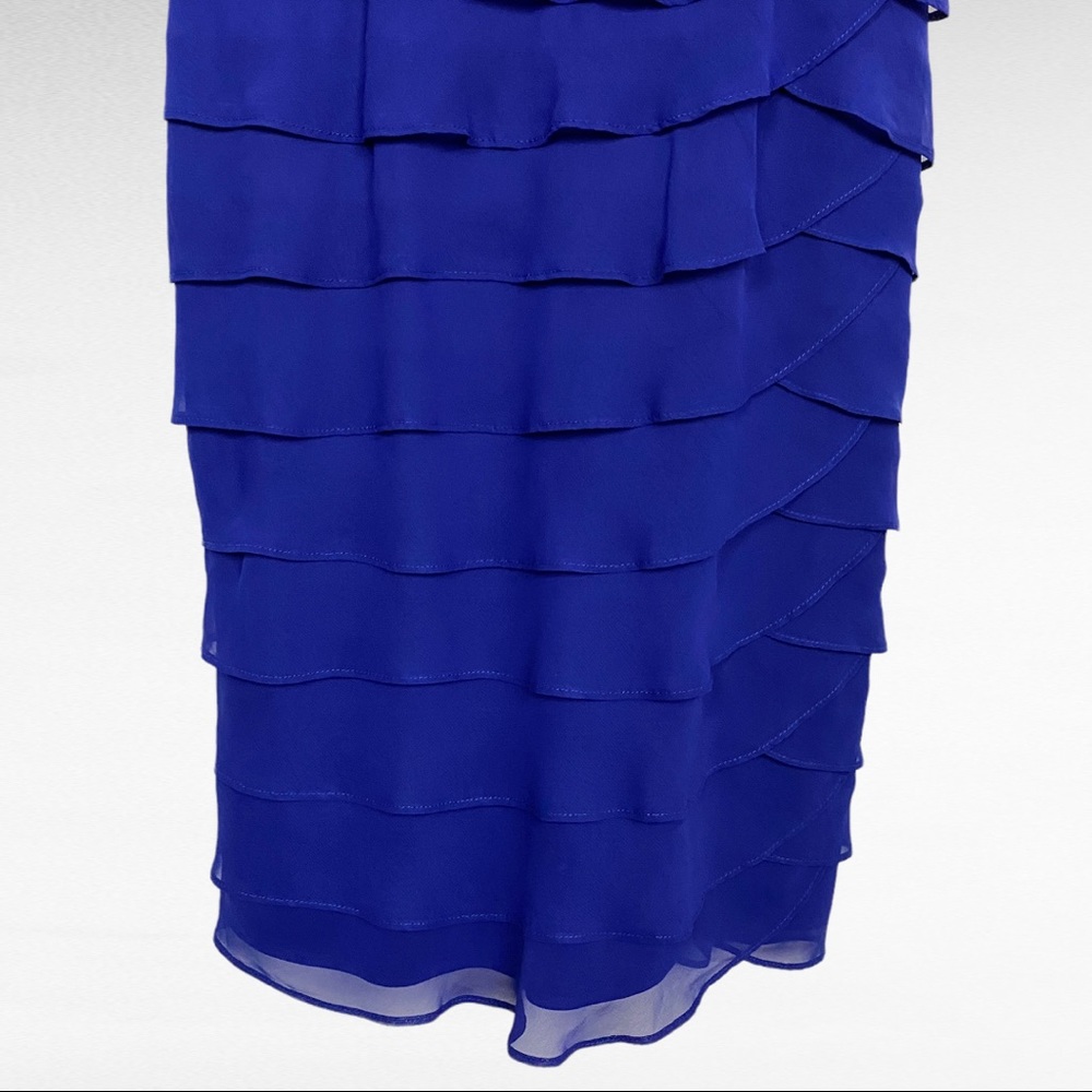 Jessica Howard | Royal Blue Strapless Layered Cocktail Dress & Cropped Bolero - Picture 9 of 16